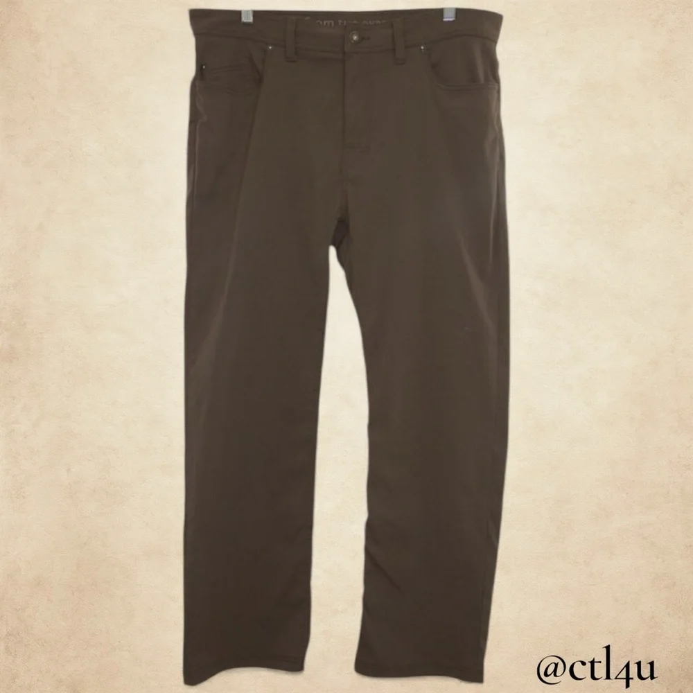 PrAna Breathe Collection Chocolate Brown Slim Fit Tech Pants Men's Size 38X30